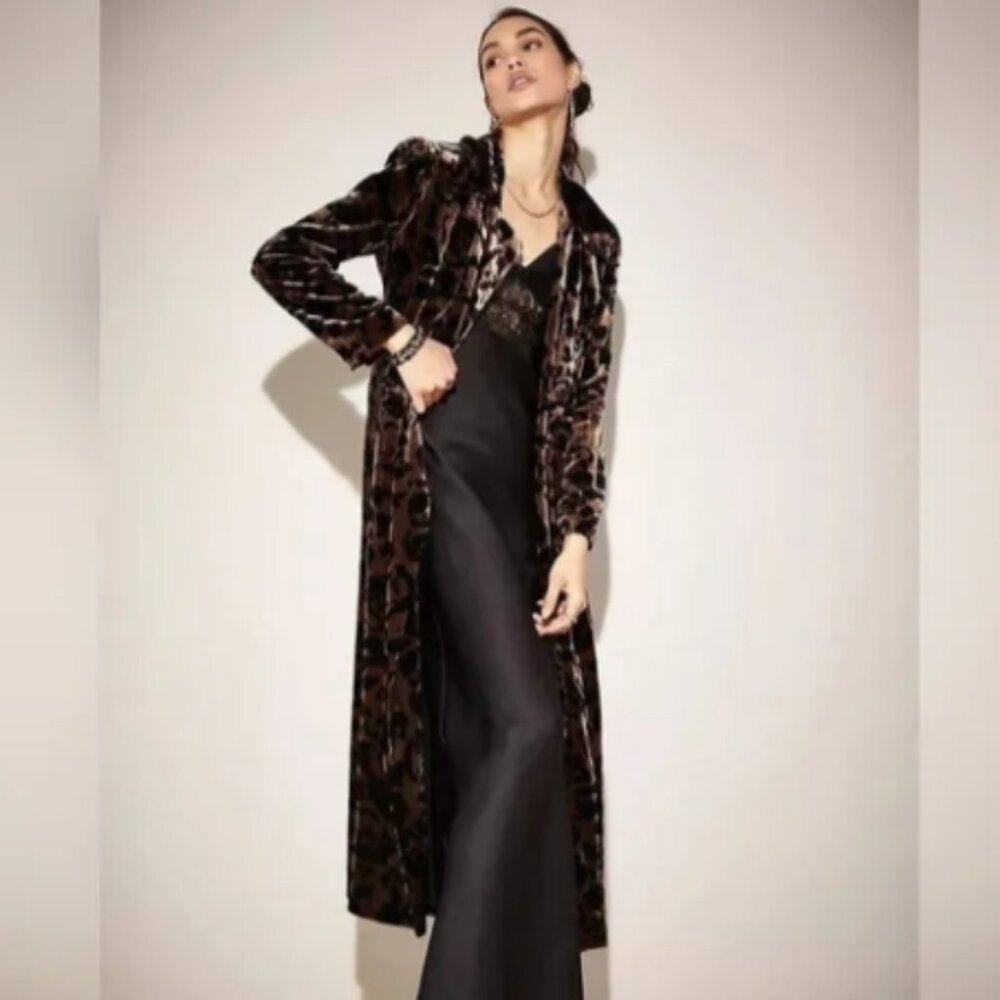 Free People Elegant Brown Leopard Print Long Coat